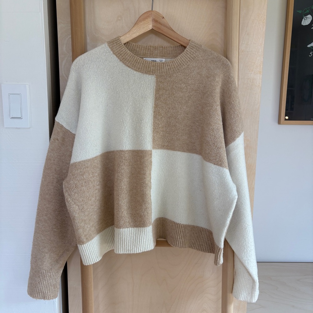 MNG Cream Color Block Sweater